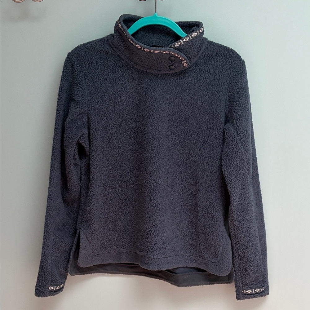 Kuhl Blue Fleece Snap Cowl Pullover with Trim
